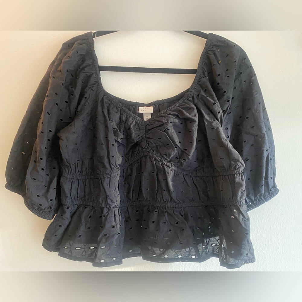 a new day Eyelet Peplum Blouse